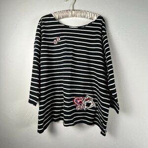 Kaktus USA Women's Dice Cube Embroidered Striped Top Size 2X Cotton 3/4 Sleeve